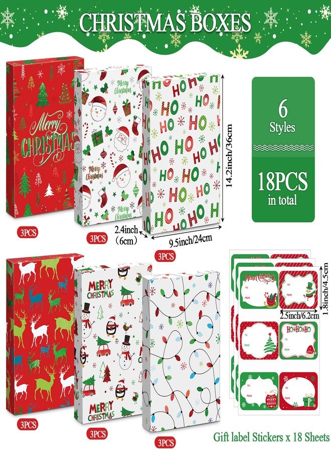 Pickmesh 18 Pcs Christmas Gift Boxes with Lids 14.2x9.5x2.4 Inch Large Merry Christmas Shirt Box Xmas Tree Santa Elk Present Box with Label Sticker for Xmas New Year Cloth Gift Wrap Supplies - Image 3
